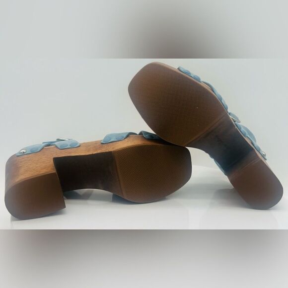 New! SAM EDELMAN Women's Josefine Platform Heeled Sandal Sky Blue - Picture 14 of 15